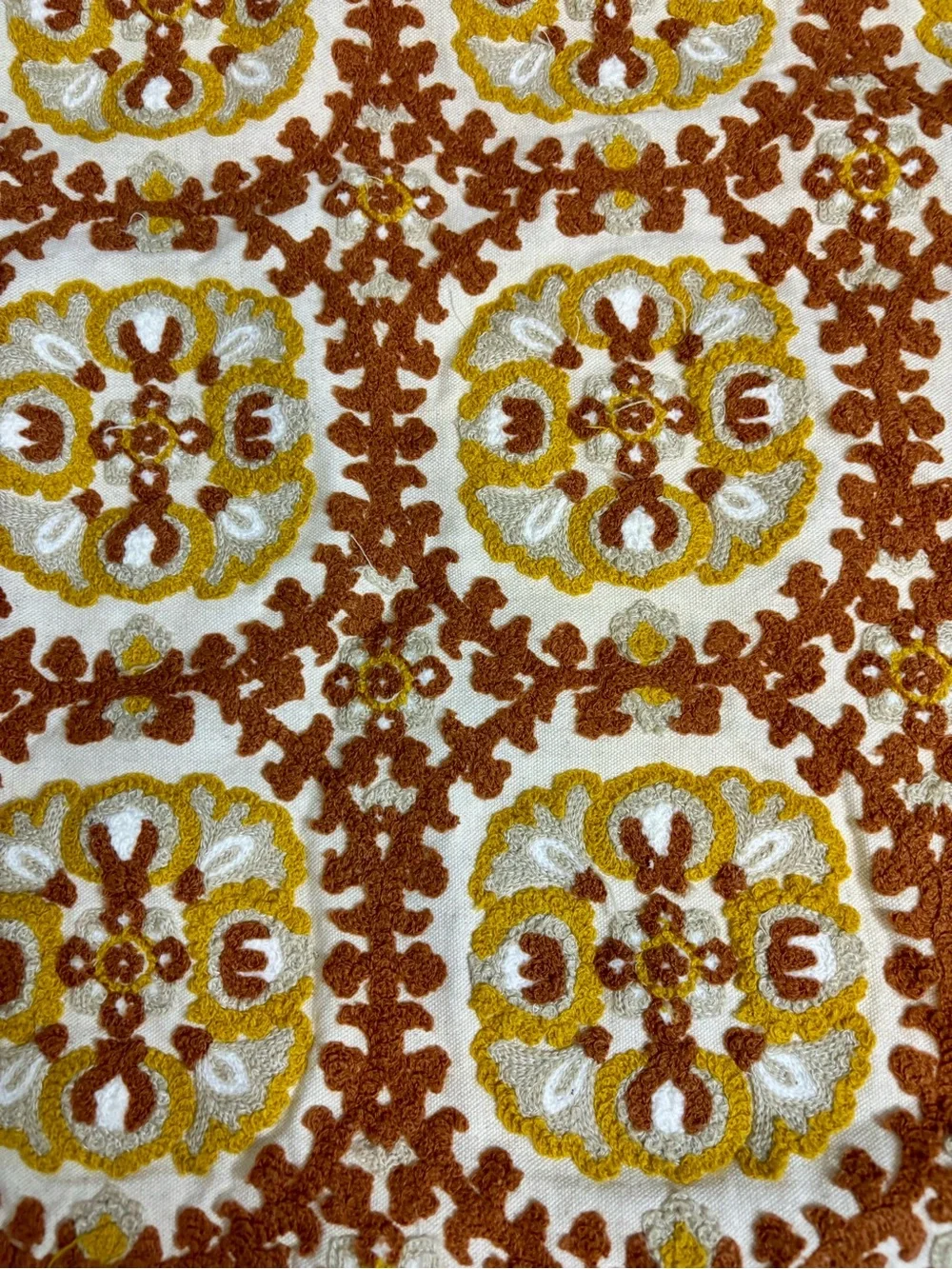 Embroidered Cream, Mustard & Brown Accent Pillow Covers lot of 2